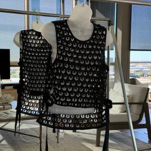 Anthropologie Black Beaded Tunic Vest